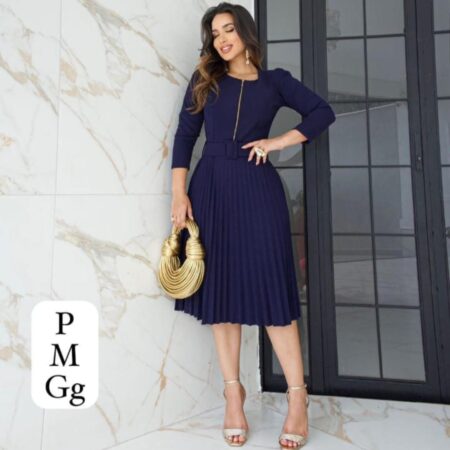Vestido azul  falda plizada elegante talle L /XL