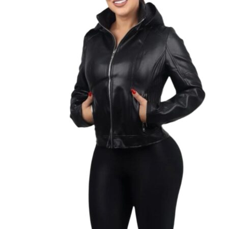 campera eco cuero capucha extraíble